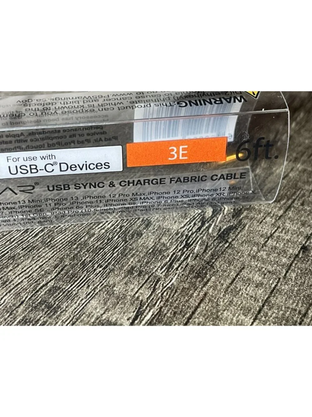Wireless Gear 6‑Ft USB‑C to Lightning Cable – Black Fabric, Fast Charging, NEW